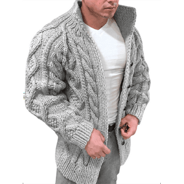 WUYIMC Mens Knit Jacket with Hood Knitt Zip Up Cardigan Hoodie Long Sleeve Outwear Blouse 